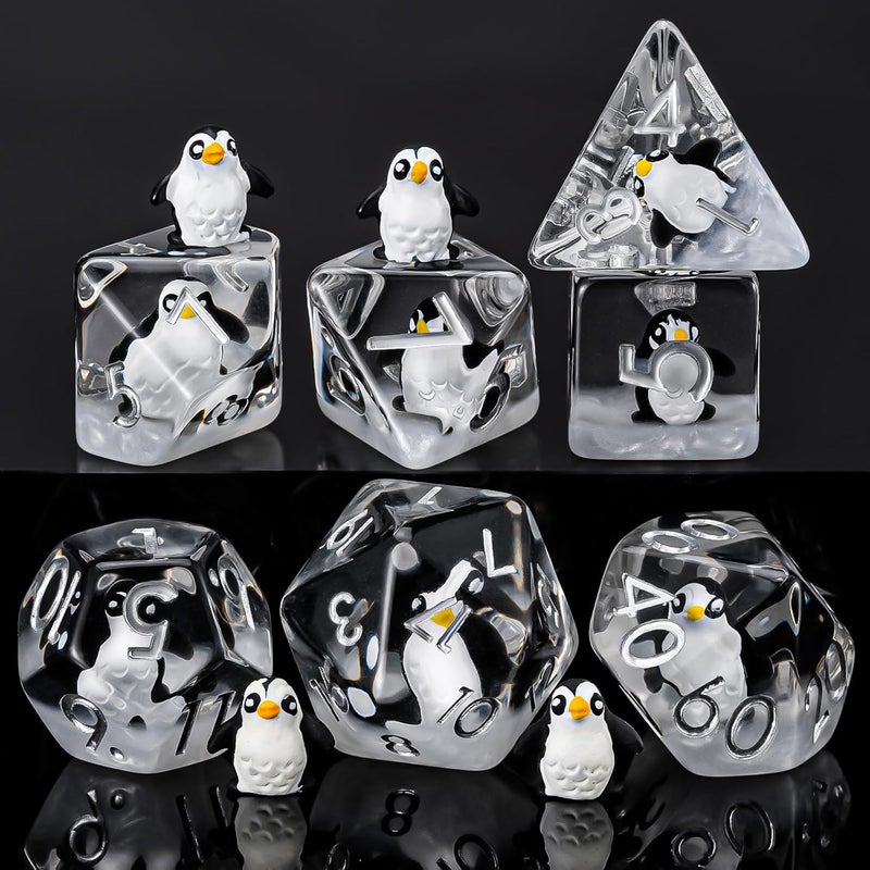 weyano Penguin Resin D&D Dice Set, 7-Piece Polyhedral Dice (D4, D6, D8, D10, D12, D20, D%) Dungeons and Dragons Dice Set - Image 4